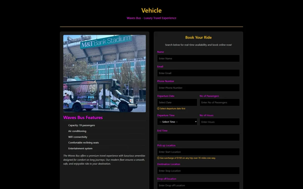 Real-time booking app for a party bus service preview